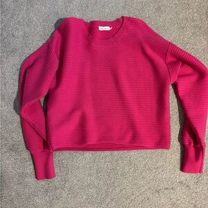 Good American Vibrant Pink Ribbed Crew Neck Sweater